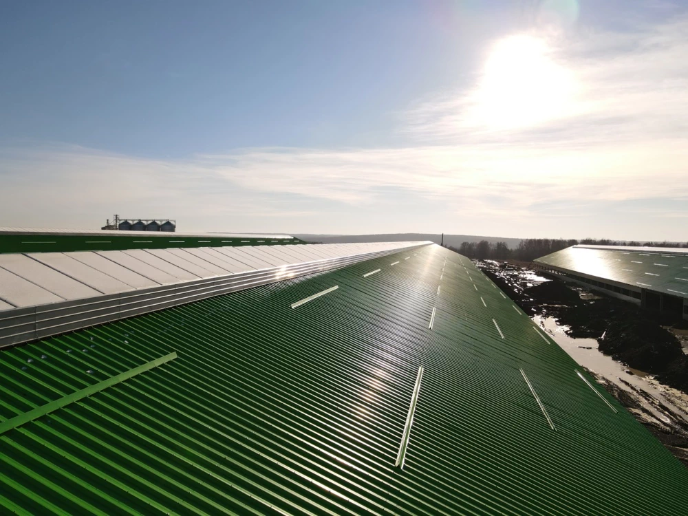 Световентиляционный конек производства Светстрой на зеленой крыше